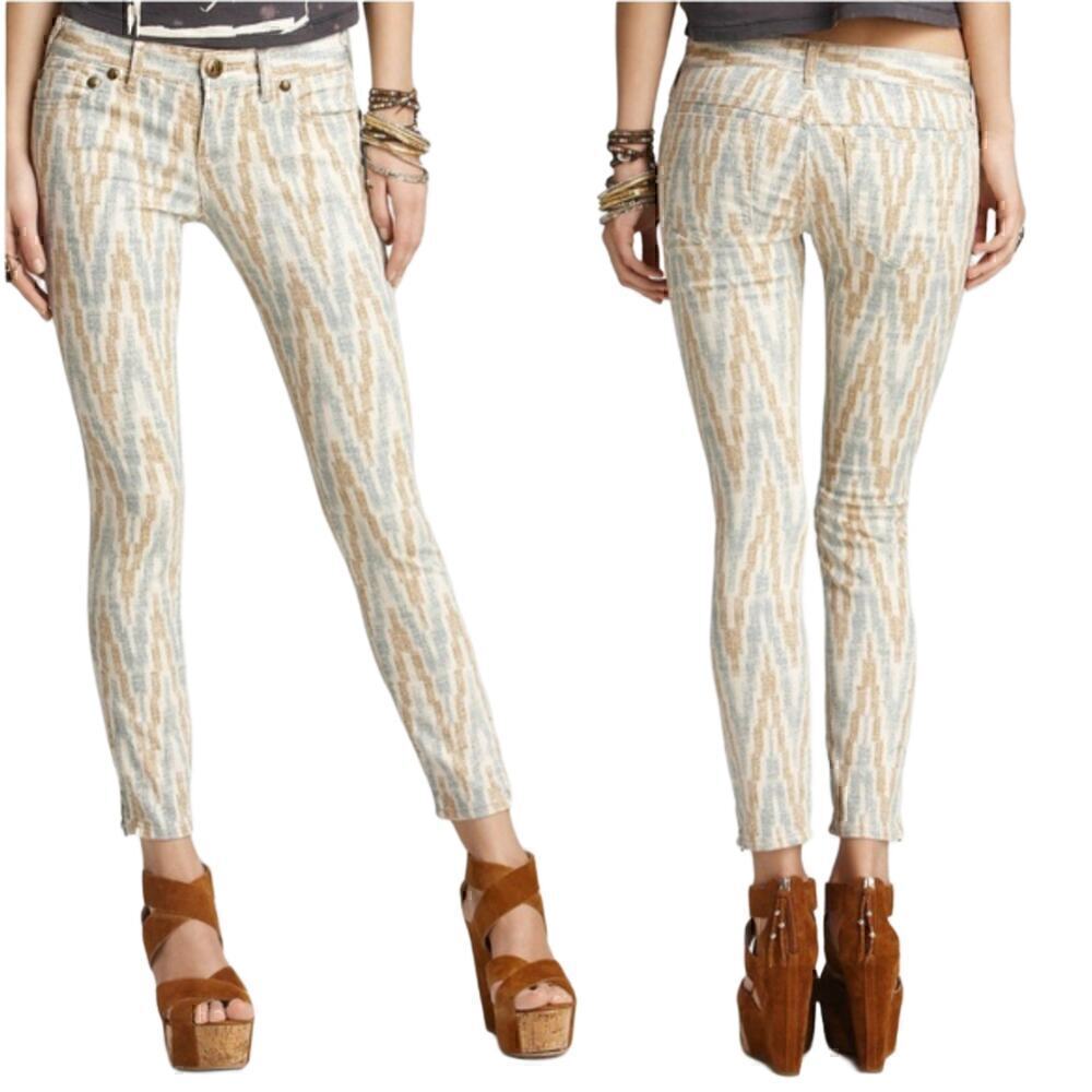Free People Ikat Native Printed Cropped Ankle Zip Skinny Jeans Size 28